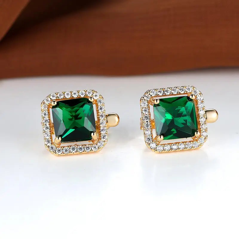 Square Green Zirconia Earrings | Gold