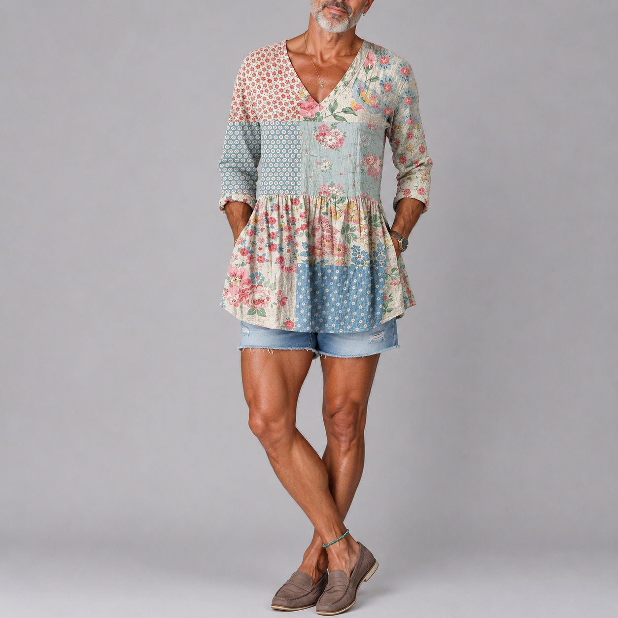 Emily | Floral Patchwork V-Neck Shirt