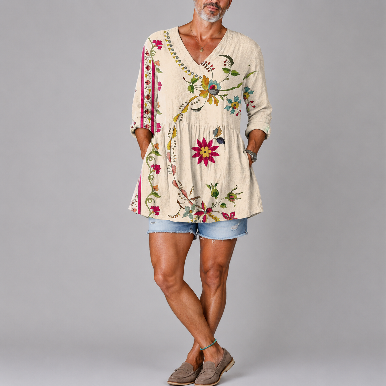 Natalie | Bohemian Floral V-Neck Shirt