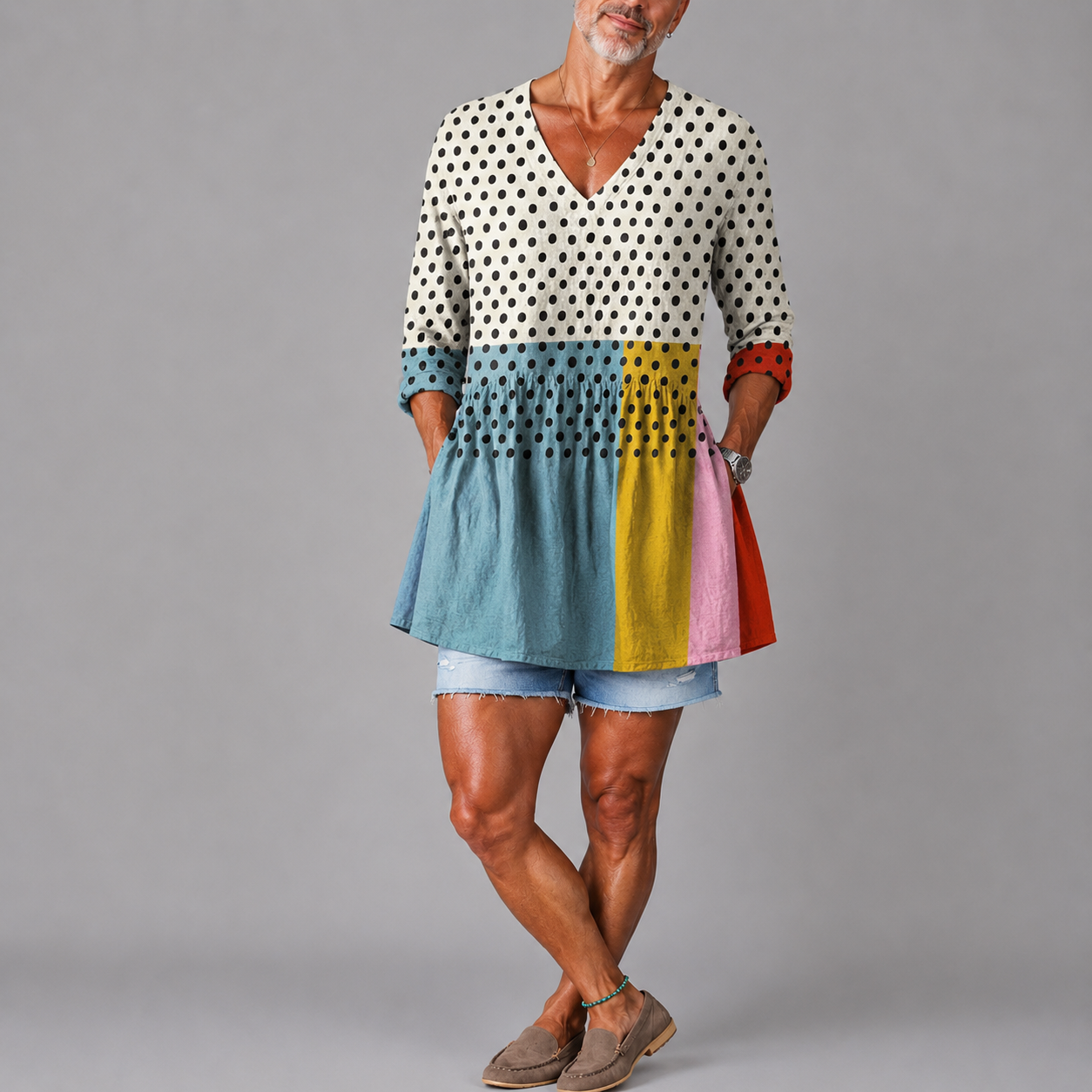 Lillian | Geometric Dot V-Neck Shirt