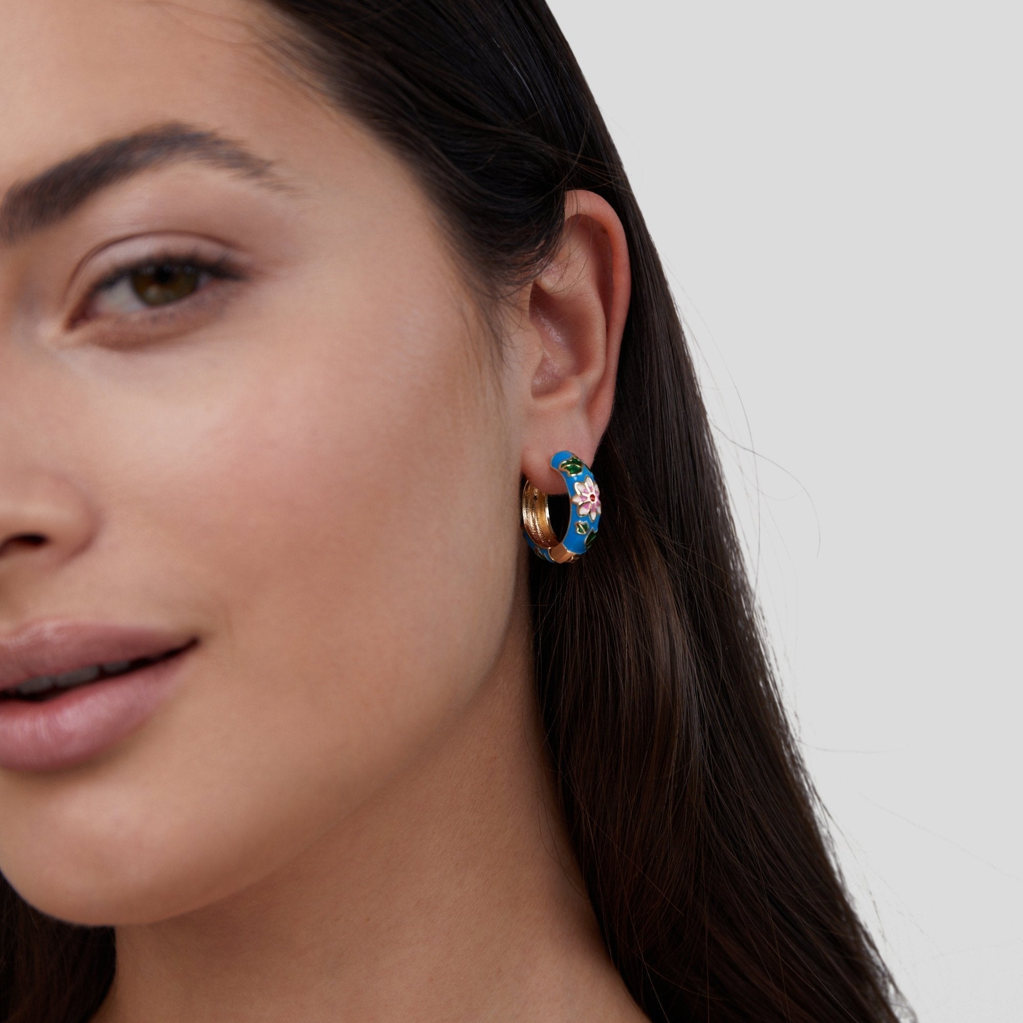 Gold Circle Earrings with Flower