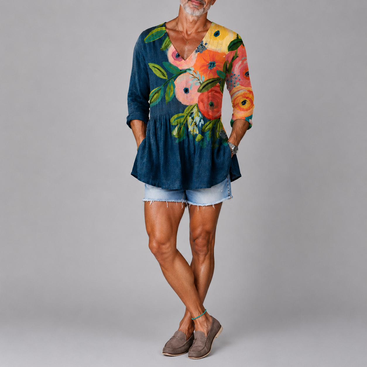 Elizabeth | Classic Floral V-Neck Shirt