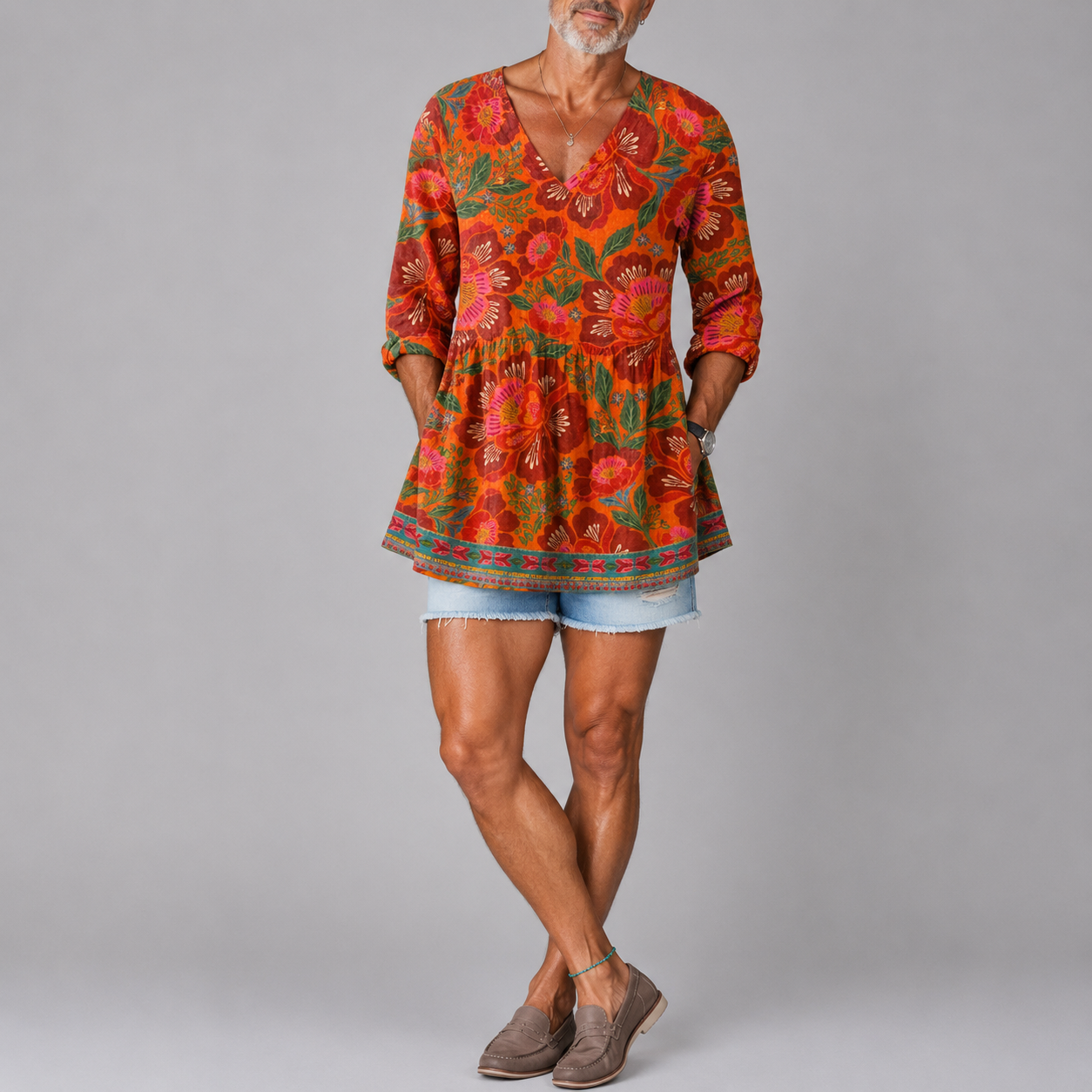 Aubrey | Ethnic Summer Floral V-Neck Shirt