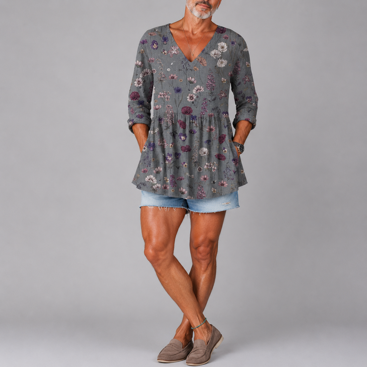 Emma | Floral Art Print V-Neck Shirt
