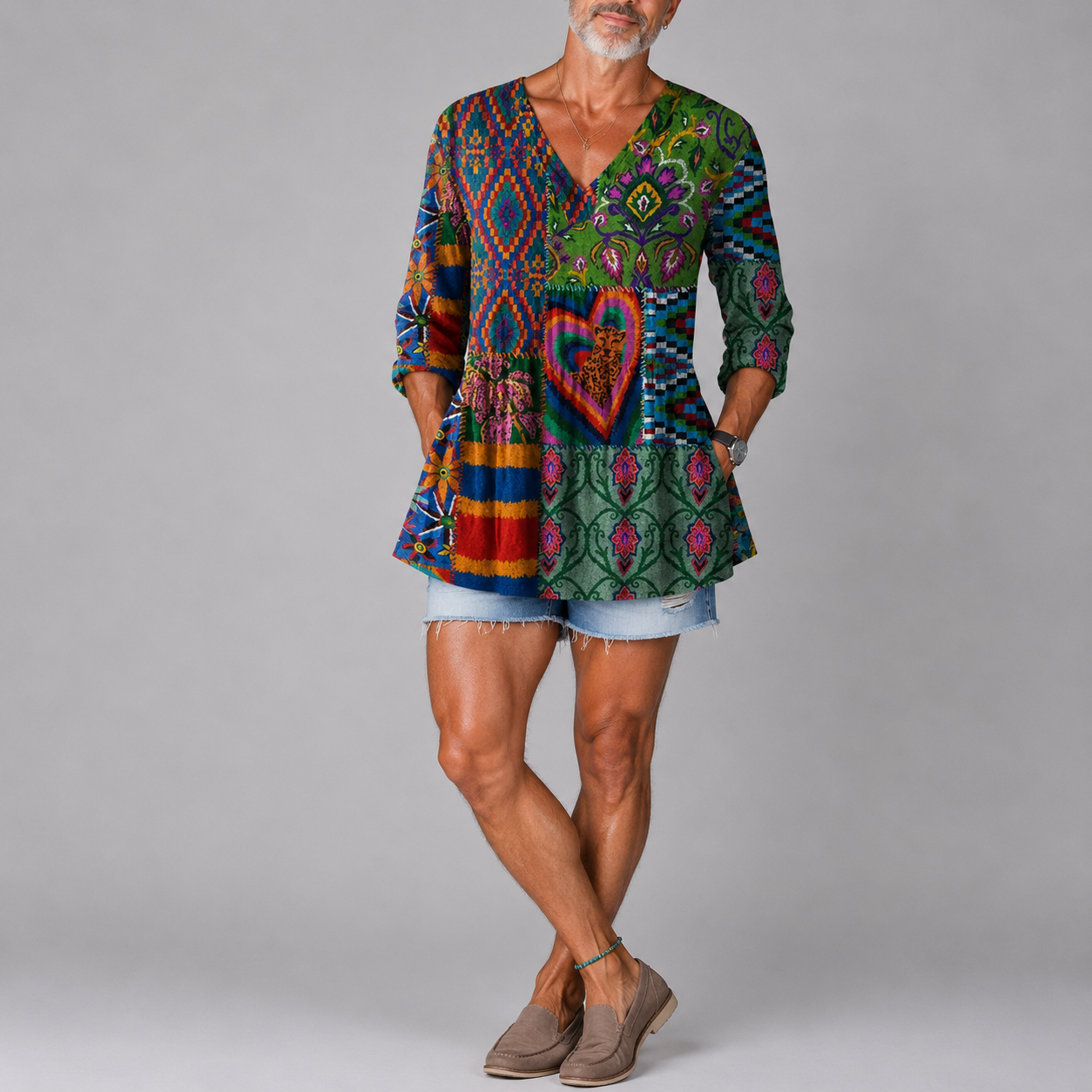 Mia | Boho Floral V-Neck Shirt
