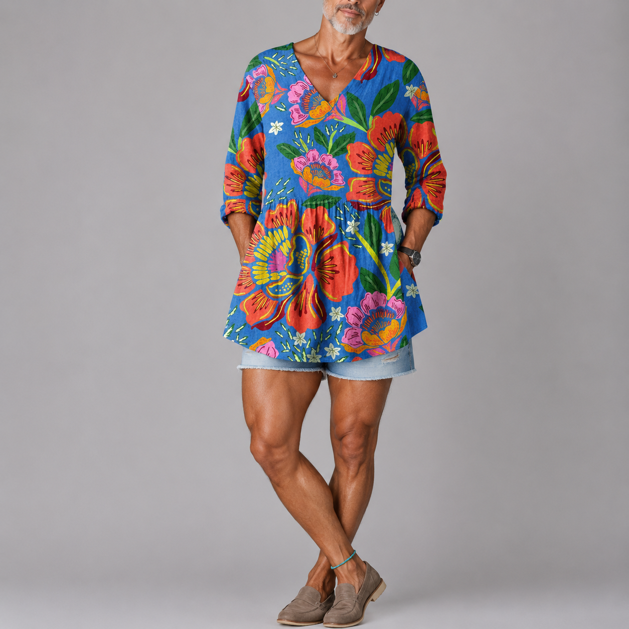 Abigail | Tropical Floral V-Neck Shirt