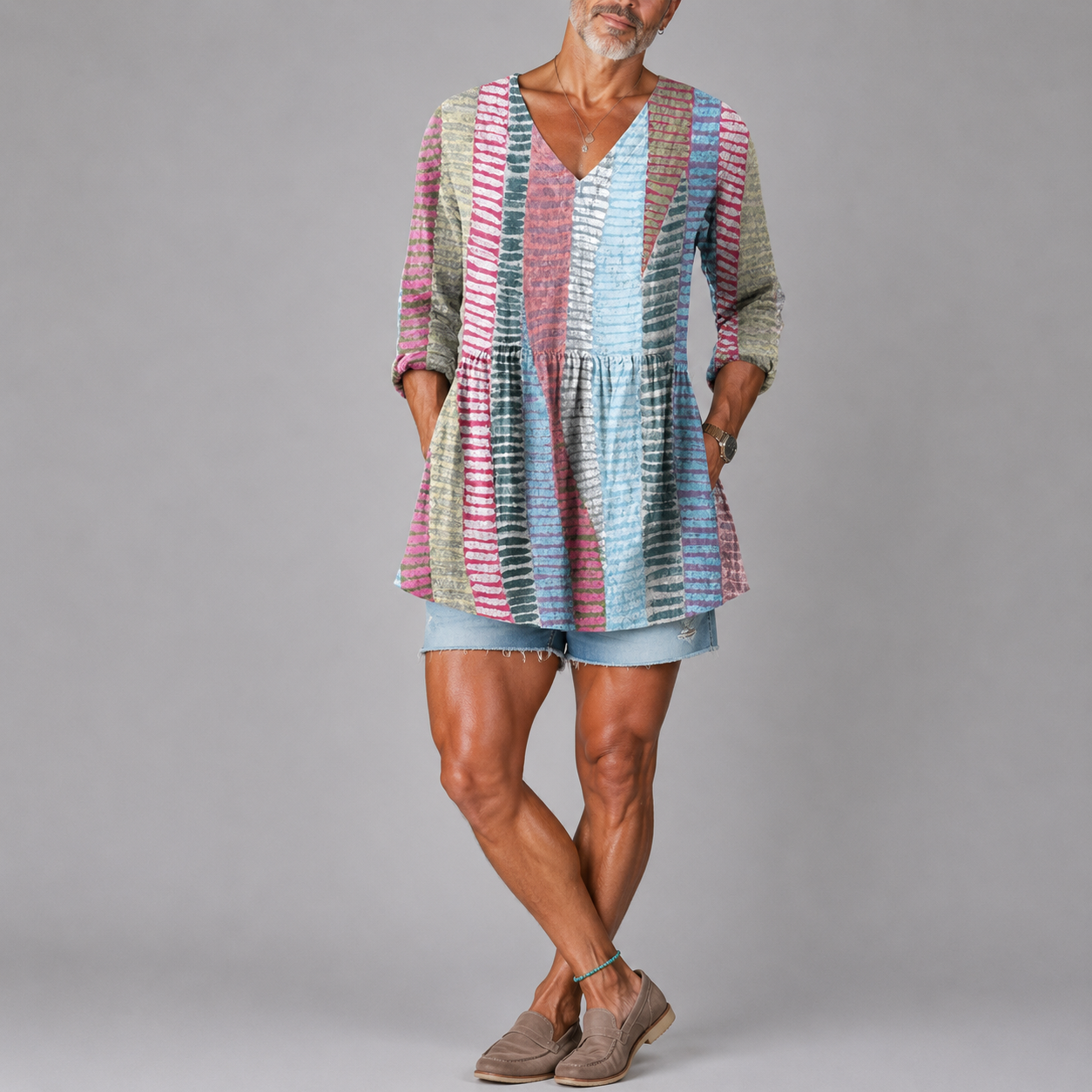 Eleanor | Colour Block Line V-Neck Shirt