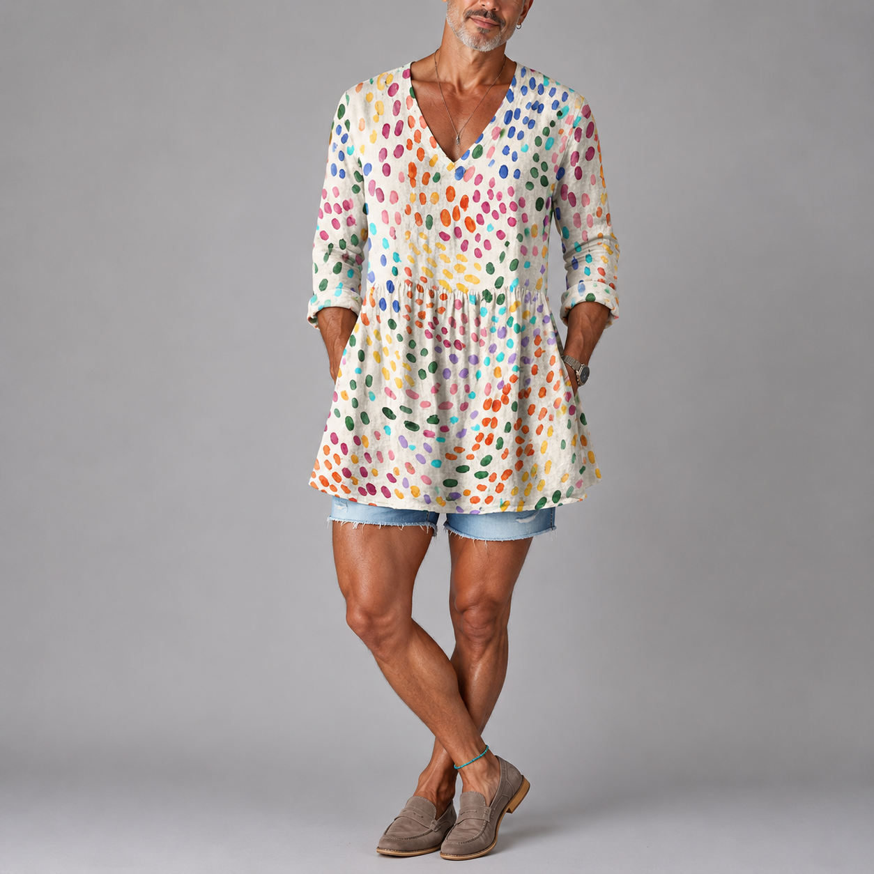 Hannah | Watercolour Polka Dot V-Neck Shirt