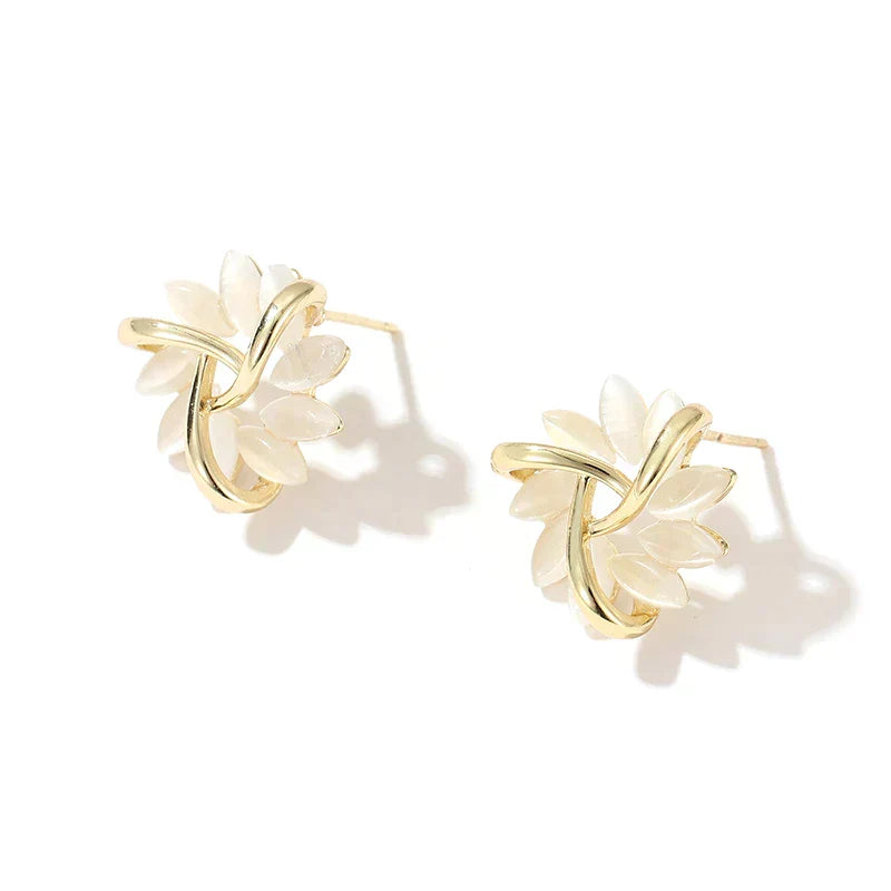 Gold Opal Petal Hoop Earrings